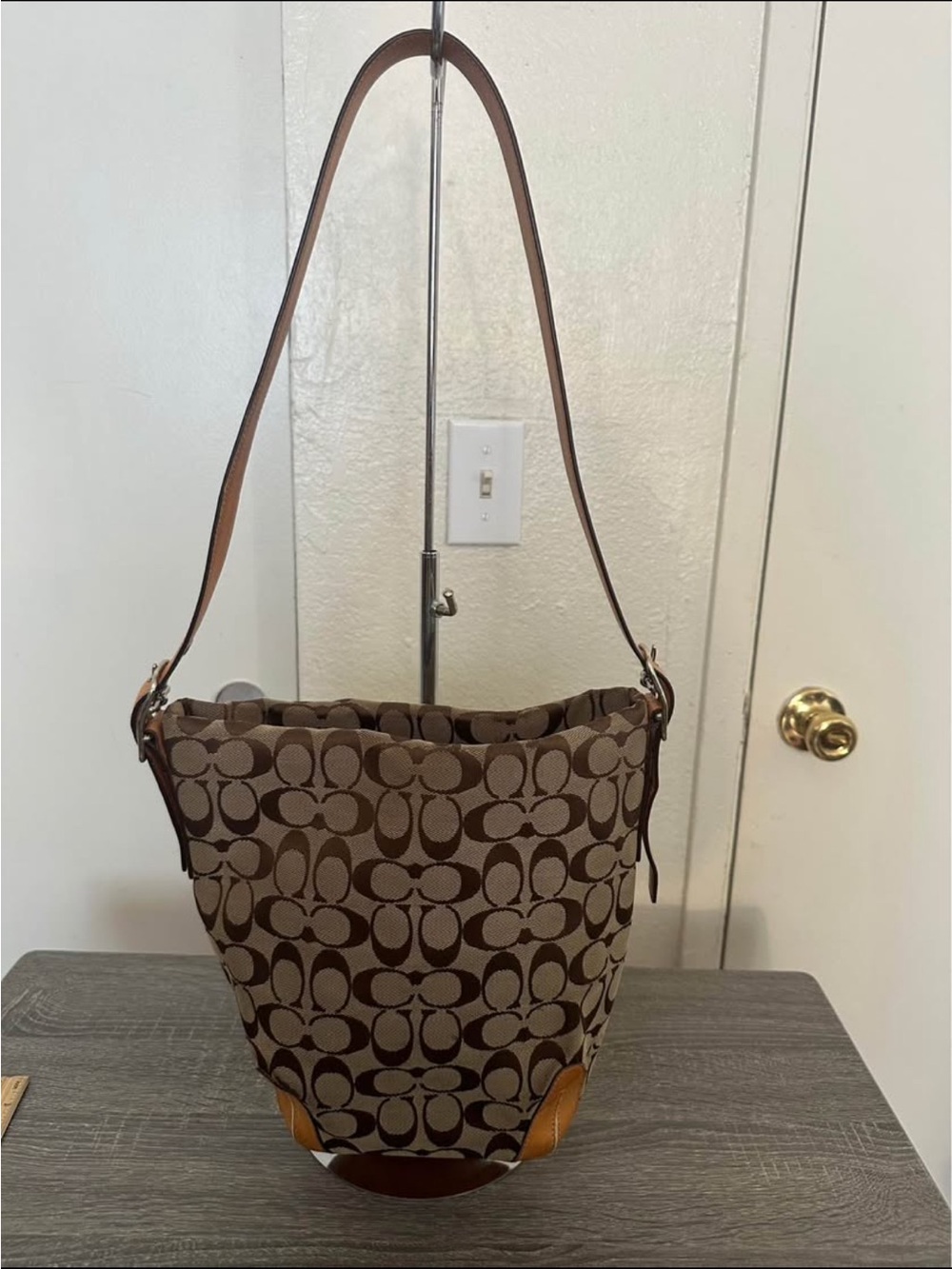Coach Brown Signature Canvas Bucket Shoulder Bag